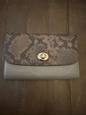 Coach Two-Tone Snake-Print Leather Clutch - Wristlet Gray and Brown